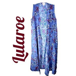 LULAROE JOY DARK FLORAL OPEN SILKY KIMONO DUSTER, SIZE SMALL